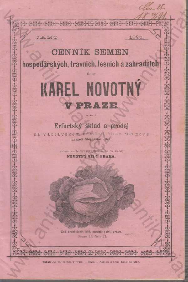  - Cenník semen hospodářských, travních, lesních, zahradních firmy Karel Novotný v Praze
