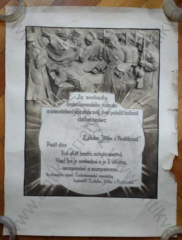  - Listina na památku padlého legionáře z 2. pluku Jiřího z Poděbrad