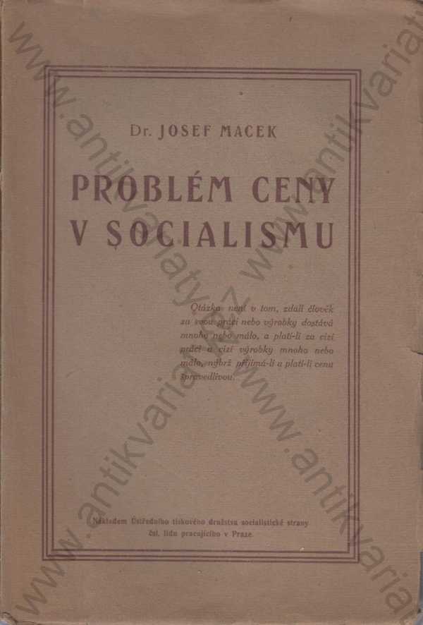 Dr. Josef Macek - Problém ceny v socialismu