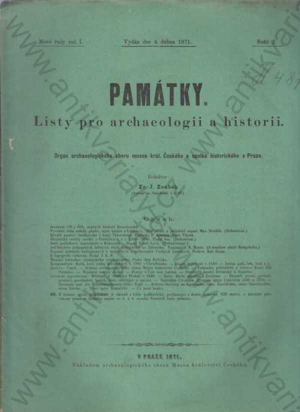 Fr. J. Zoubek - Památky, Listy pro archaelogii a historii