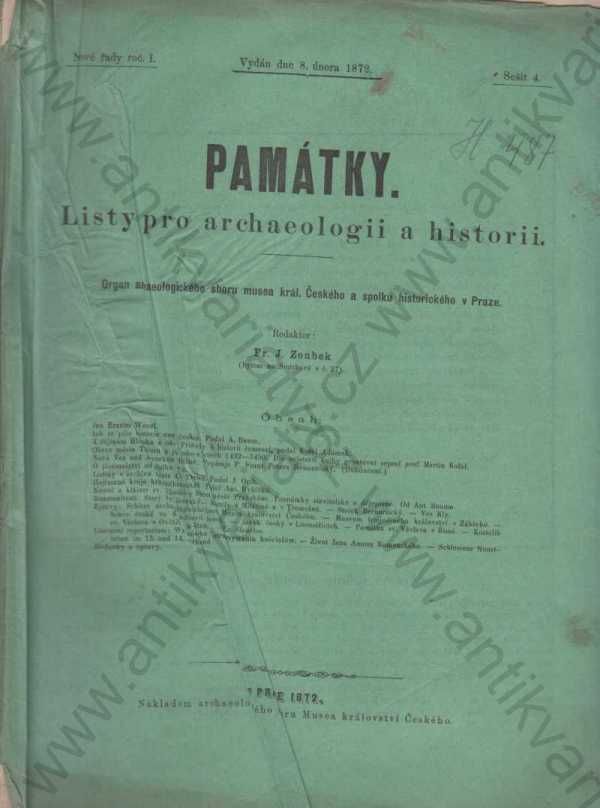 Fr. J. Zoubek - Památky. Listy pro archaeologii a historii