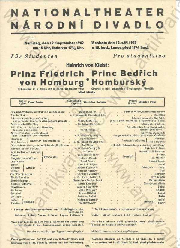 Heinrich von Kleist - Národní divadlo - Princ Bedřich Homburský