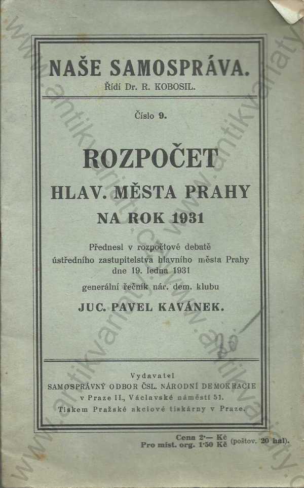 Dr. R. Kobosil - Rozpočet hlav. města Prahy na rok 1931