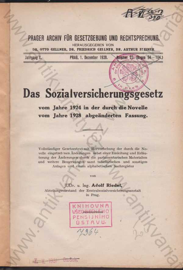 Adolf Riedel - Die Sozialversicherungsgesetz
