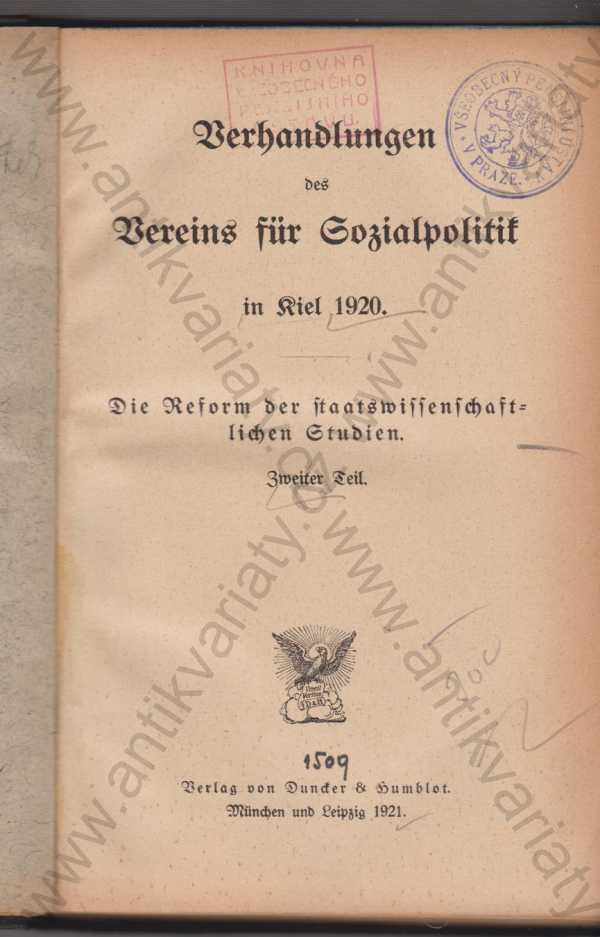  - Verhandlungen des Vereins f. die Sozialpolitik in Riel 1920