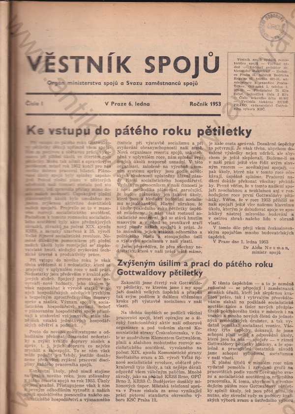  - Věstník spojů ročník 1953 č. 1 - 50