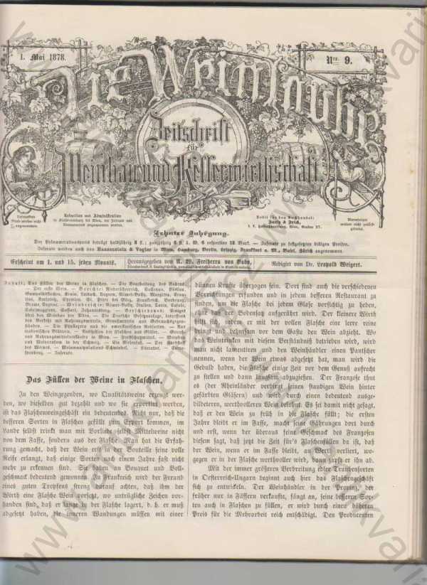 H.W. Freihernn von Babo, redigirt von Dr. Weigert - Die Weinlaube (Časopis pro vinařství a sklepnictví)
